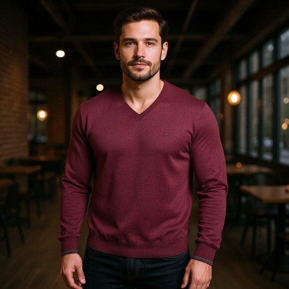 Calvin Klein Extra Fine Merino Wool V Neck Sweater, Size Medium - Picture 2 of 13